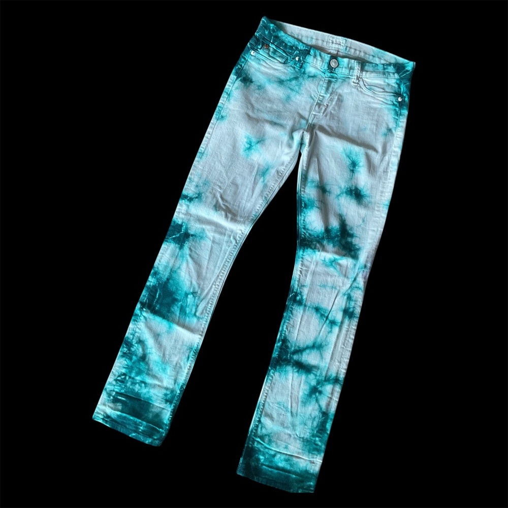Hudson Turquoise And White Tie-Dye Tilda Straight Cropped Jeans Size 27